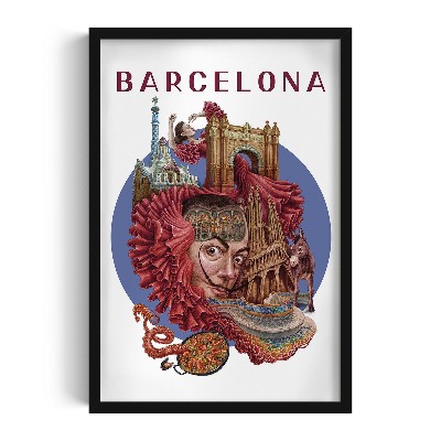 Schilderij met zwarte lijst Barcelona