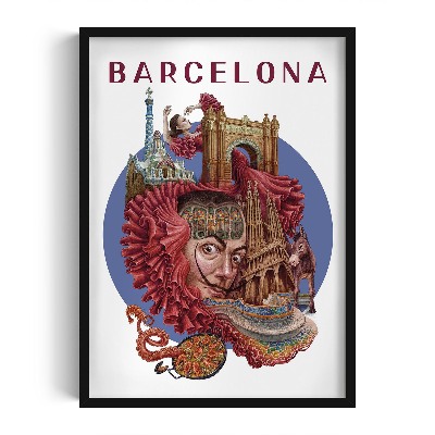 Schilderij met zwarte lijst Barcelona