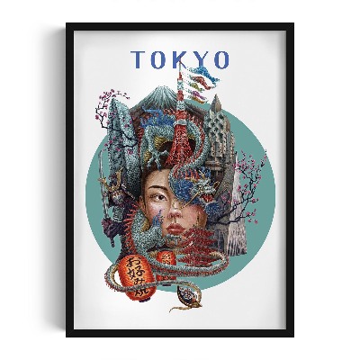 Schilderij met zwarte lijst Tokio