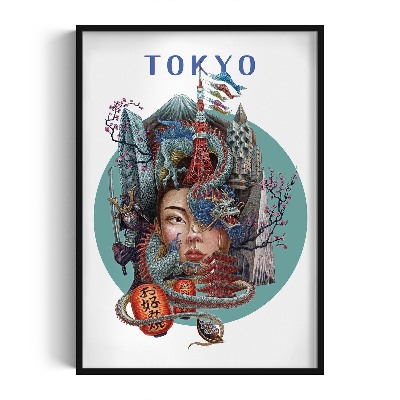 Schilderij met zwarte lijst Tokio