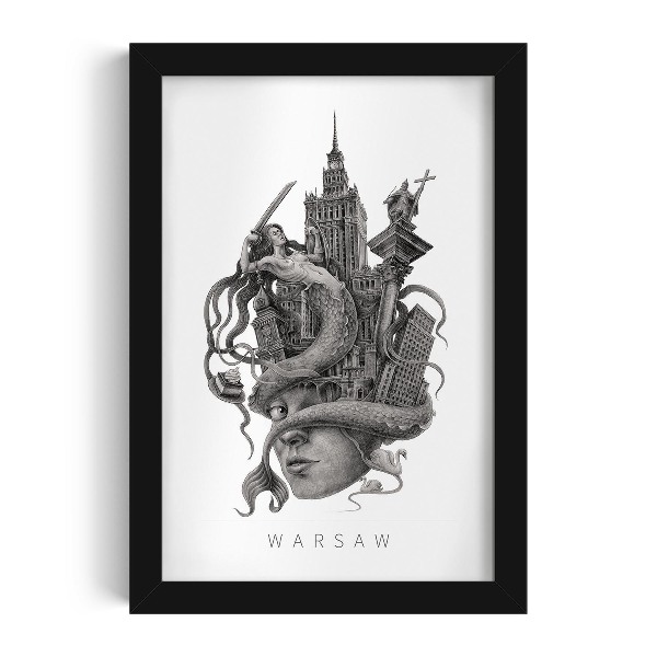 Schilderij met zwarte lijst Warschau Zwart-Wit