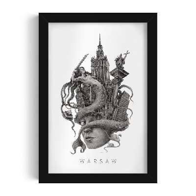 Schilderij met zwarte lijst Warschau Zwart-Wit