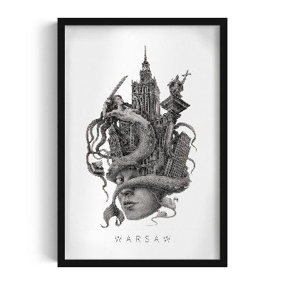 Schilderij met zwarte lijst Warschau Zwart-Wit