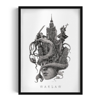Schilderij met zwarte lijst Warschau Zwart-Wit