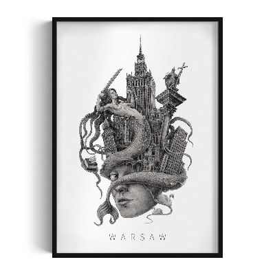 Schilderij met zwarte lijst Warschau Zwart-Wit