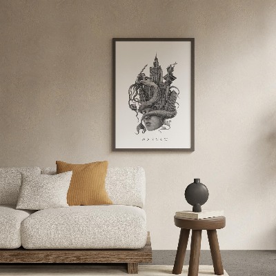 Schilderij met zwarte lijst Warschau Zwart-Wit