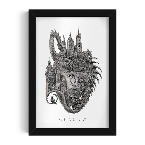 Schilderij met zwarte lijst Krakau Zwart-Wit