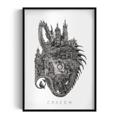 Schilderij met zwarte lijst Krakau Zwart-Wit