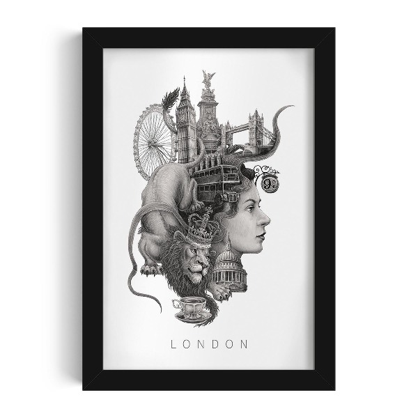 Schilderij met zwarte lijst Londen Zwart-Wit