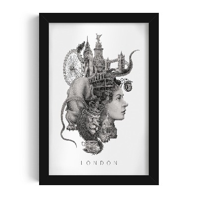 Schilderij met zwarte lijst Londen Zwart-Wit