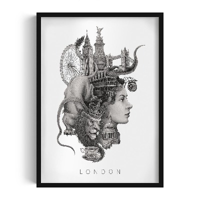 Schilderij met zwarte lijst Londen Zwart-Wit