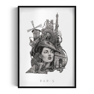 Schilderij met zwarte lijst Parijs Zwart-Wit