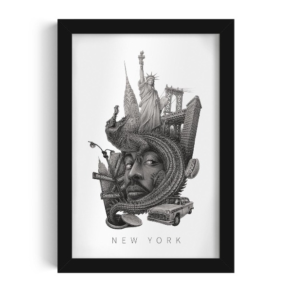 Schilderij met zwarte lijst New York Zwart-Wit