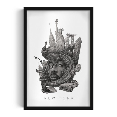 Schilderij met zwarte lijst New York Zwart-Wit