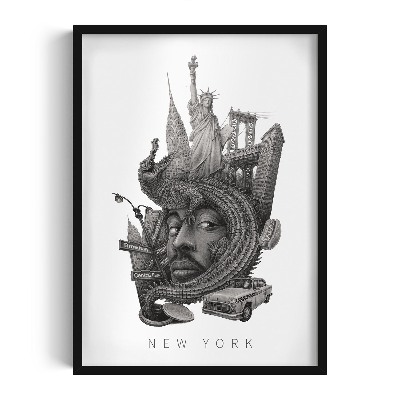 Schilderij met zwarte lijst New York Zwart-Wit