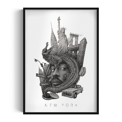 Schilderij met zwarte lijst New York Zwart-Wit