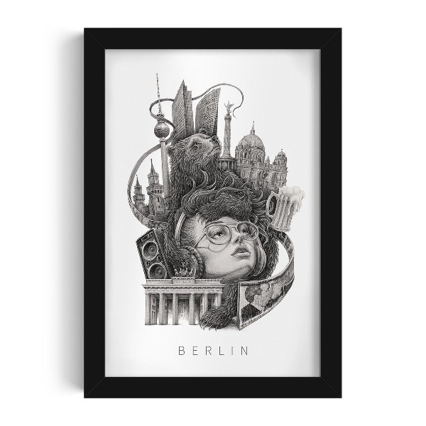 Schilderij met zwarte lijst Berlijn Zwart-Wit