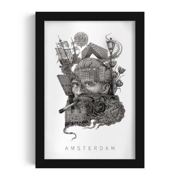 Schilderij met zwarte lijst Amsterdam Zwart-Wit