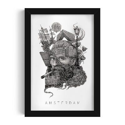 Schilderij met zwarte lijst Amsterdam Zwart-Wit