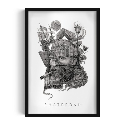 Schilderij met zwarte lijst Amsterdam Zwart-Wit