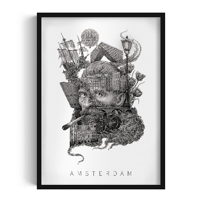 Schilderij met zwarte lijst Amsterdam Zwart-Wit