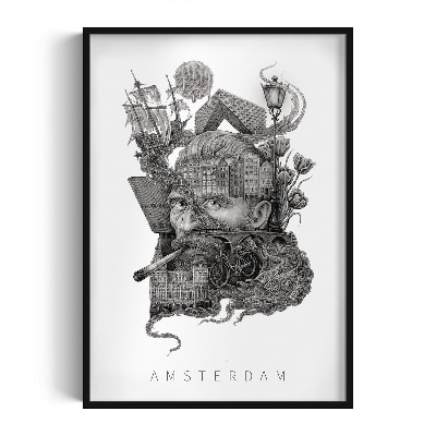 Schilderij met zwarte lijst Amsterdam Zwart-Wit