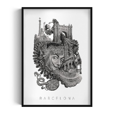 Schilderij met zwarte lijst Barcelona Zwart-Wit