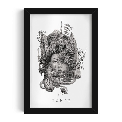Schilderij met zwarte lijst Tokio Zwart-Wit