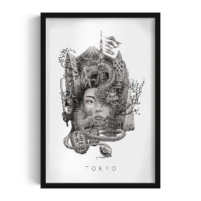 Schilderij met zwarte lijst Tokio Zwart-Wit