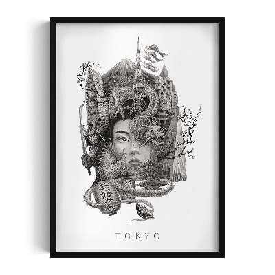 Schilderij met zwarte lijst Tokio Zwart-Wit