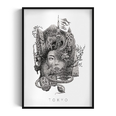 Schilderij met zwarte lijst Tokio Zwart-Wit