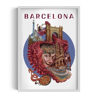 Schilderij met witte lijst Barcelona