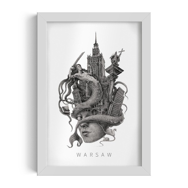 Schilderij met witte lijst Warschau Zwart-Wit