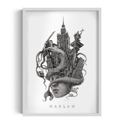 Schilderij met witte lijst Warschau Zwart-Wit