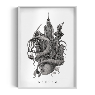 Schilderij met witte lijst Warschau Zwart-Wit