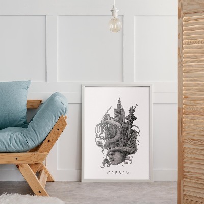 Schilderij met witte lijst Warschau Zwart-Wit