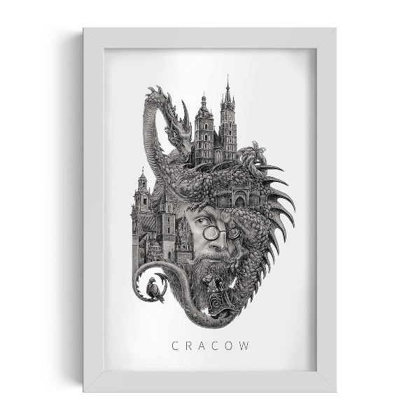 Schilderij met witte lijst Krakau Zwart-Wit