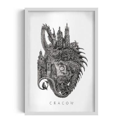 Schilderij met witte lijst Krakau Zwart-Wit