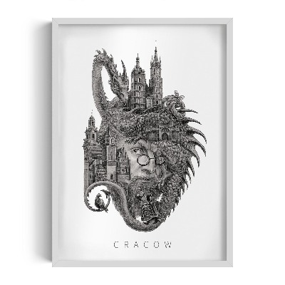 Schilderij met witte lijst Krakau Zwart-Wit