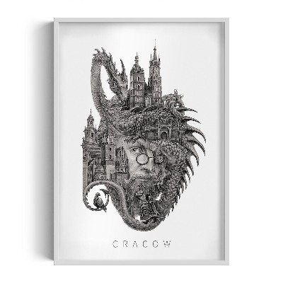 Schilderij met witte lijst Krakau Zwart-Wit