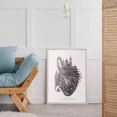 Schilderij met witte lijst Krakau Zwart-Wit