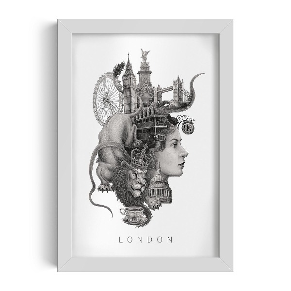 Schilderij met witte lijst Londen Zwart-Wit