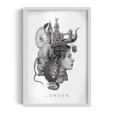 Schilderij met witte lijst Londen Zwart-Wit