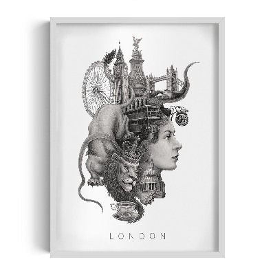 Schilderij met witte lijst Londen Zwart-Wit