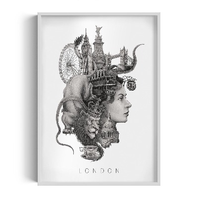 Schilderij met witte lijst Londen Zwart-Wit