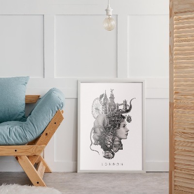 Schilderij met witte lijst Londen Zwart-Wit