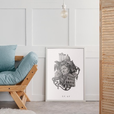 Schilderij met witte lijst Rome Zwart-Wit