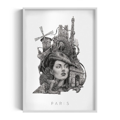 Schilderij met witte lijst Parijs Zwart-Wit