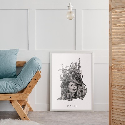 Schilderij met witte lijst Parijs Zwart-Wit