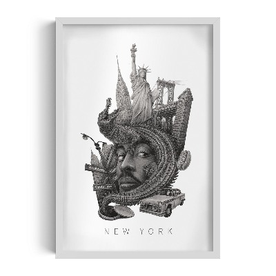 Schilderij met witte lijst New York Zwart-Wit